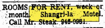 Shangri-La Motel - Feb 1975 Ad
